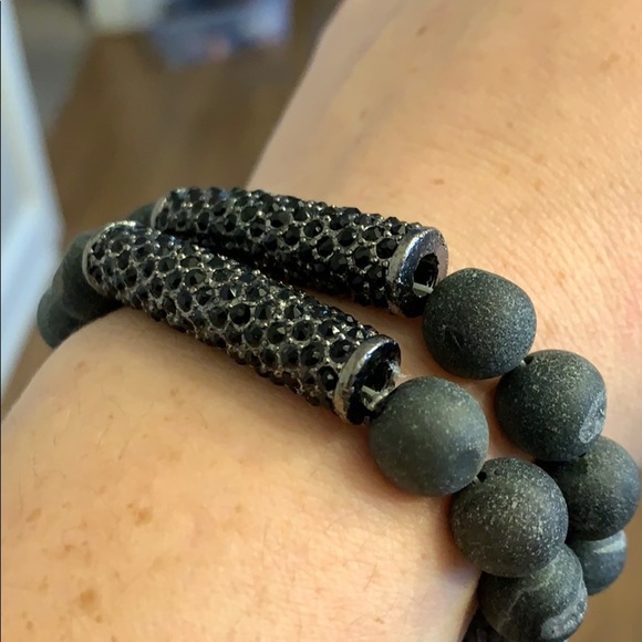 Black agate druzy beaded bracelet - Picture 4 of 9